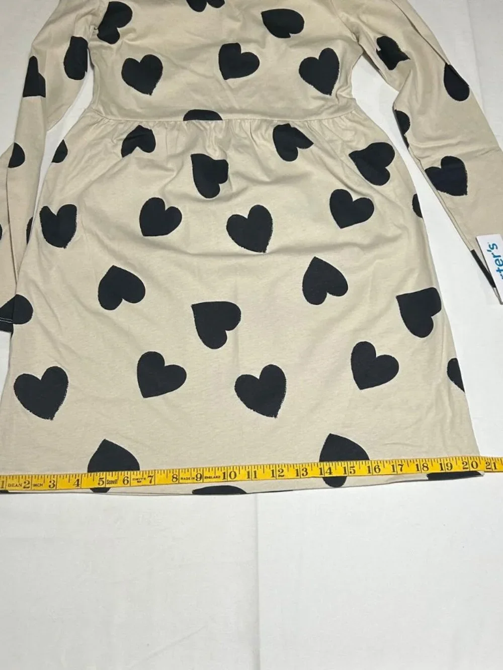 Carter's Girls Size 14 Tan with Black Hearts Lightweight Skater Dress NWT